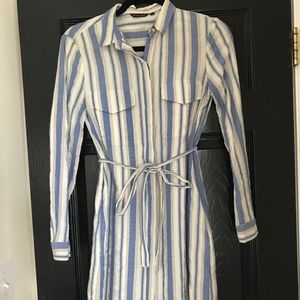 Massimo Dutti Blue Striped Shirt Dress